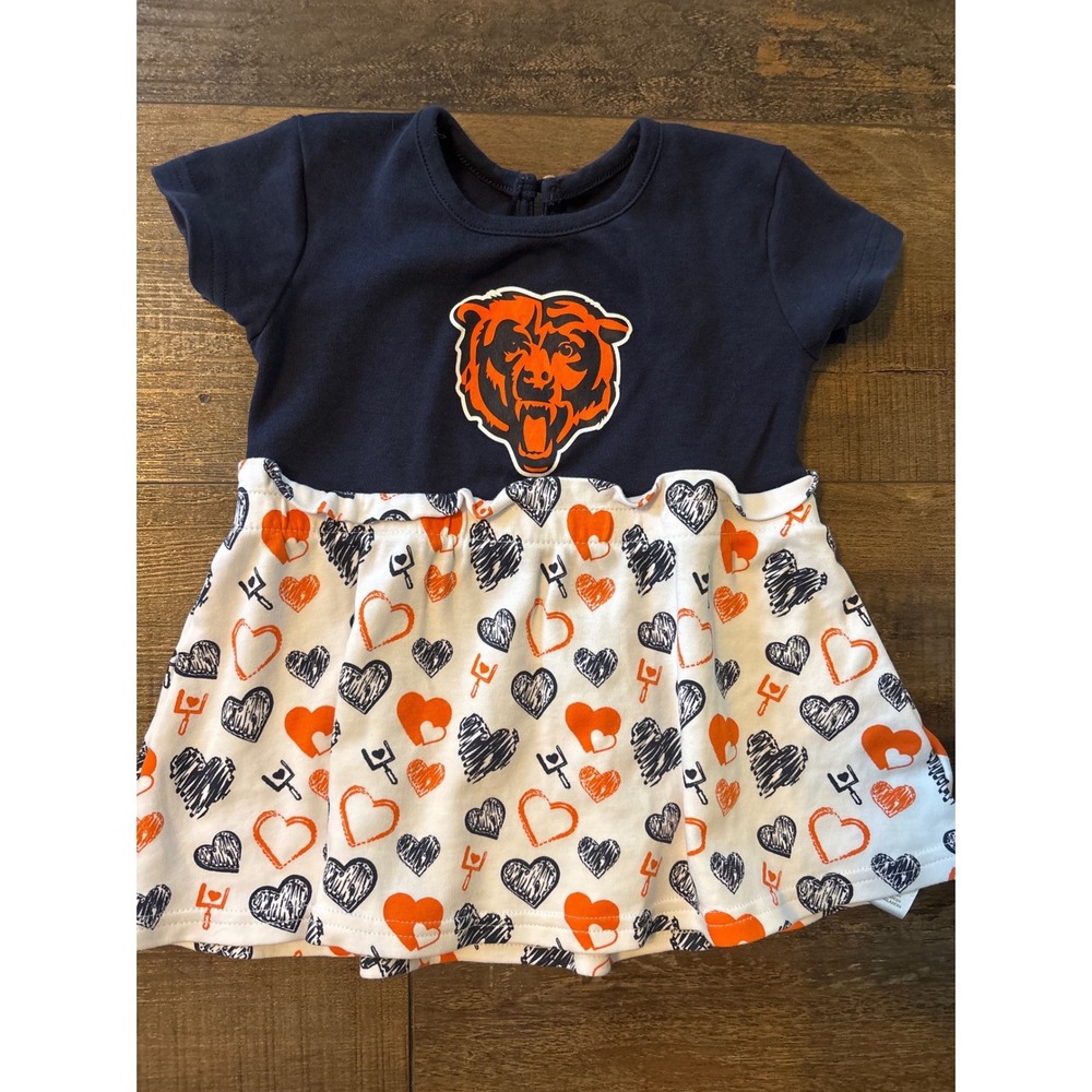 NFL Chicago Bears Toddler Girls Navy Orange Heart Print Dress Size 2T